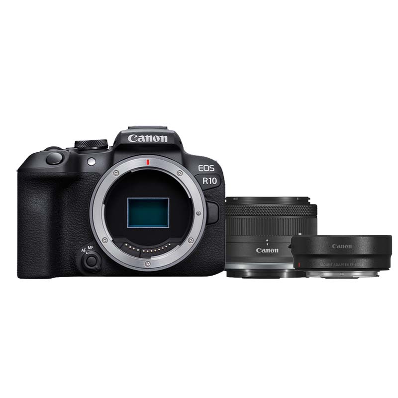 Canon EOS R10 Gehäuse + RF-S 18-45mm F/4.5-6.3 IS STM + EF - RF Bajonett Adapter